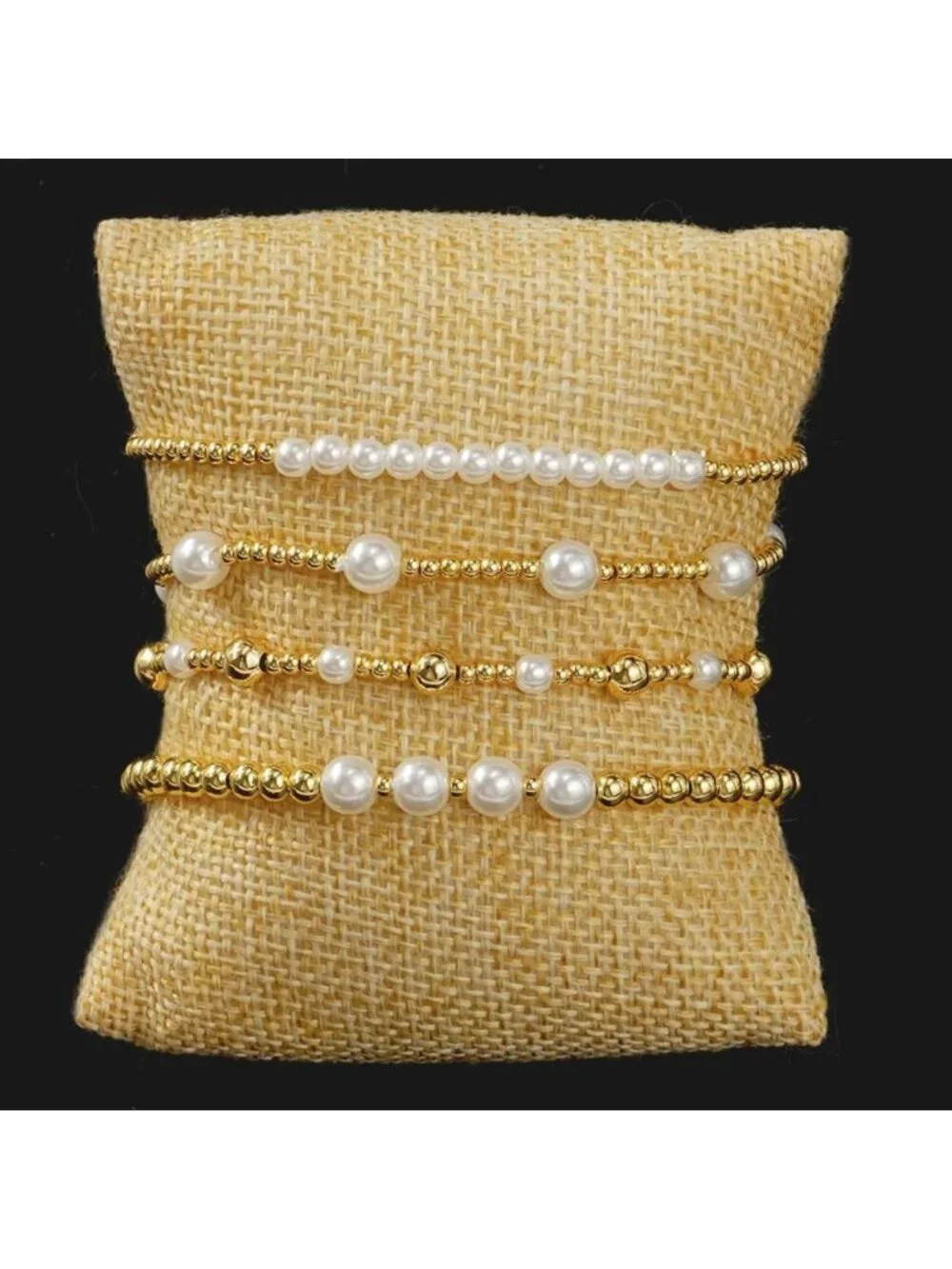 Trendy 14K Gold Plated Pearl Beaded Stackable Bracelets Set for Women